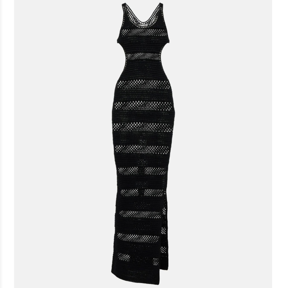 SAINT LAURENT PARIS Black Crochet Raye Noir Dress - size Medium
